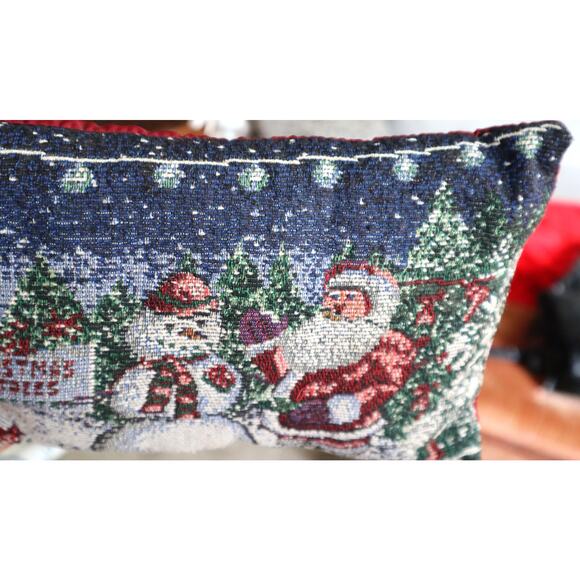 Vintage Snowman Santa Christmas Tree Pillow Winter Tapestry Handmade 11.5x7.5 - Picture 5 of 6